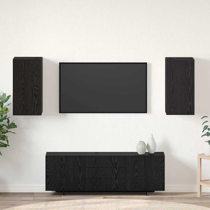 vidaXL Wand TV-kast Wandgemonteerd Zwart eiken Bewerkt hout, Huis en Inrichting, Kasten | Televisiemeubels, Nieuw, Minder dan 50 cm