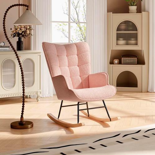 Nieuw Luxe Roze Fluwelen Schommelstoel – Stijlvolle Fauteuil, Huis en Inrichting, Stoelen, Eén, Overige kleuren, Nieuw, Hout, Stof