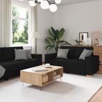 vidaXL 3-delige bankset met kussens in zwarte stof, Huis en Inrichting, Banken | Bankstellen, Verzenden, Nieuw, Minder dan 150 cm
