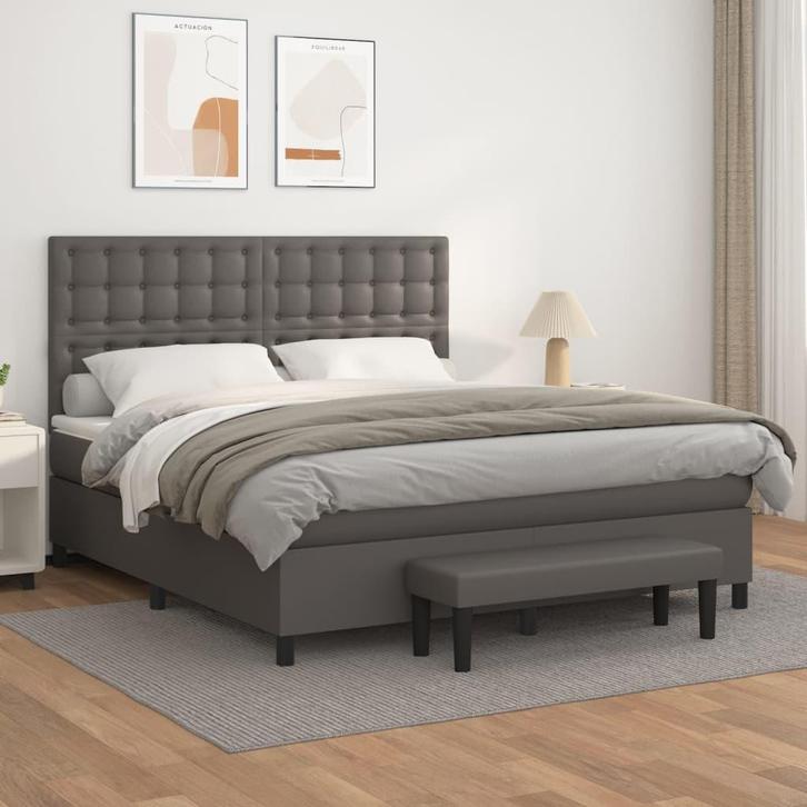 vidaXL Boxspring met matras kunstleer grijs 180x200 cm, Huis en Inrichting, Slaapkamer | Bedden, 80 cm, 200 cm, Grijs, Eenpersoons