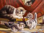 N. Wilson (XX-XXI) - Famille de Chats à la Bibliothèque, Antiek en Kunst