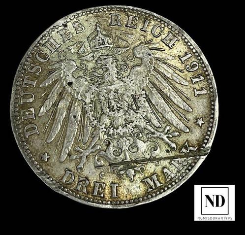 Duitsland. 3 Mark 1911 - Alemania (Zonder Minimumprijs), Postzegels en Munten, Munten | Europa | Niet-Euromunten