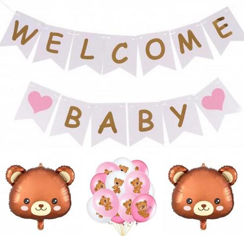 15-delige set Welcome Baby Girl met slingers en beren ballon, Kinderen en Baby's, Kraamcadeaus en Geboorteborden, Geboortebord