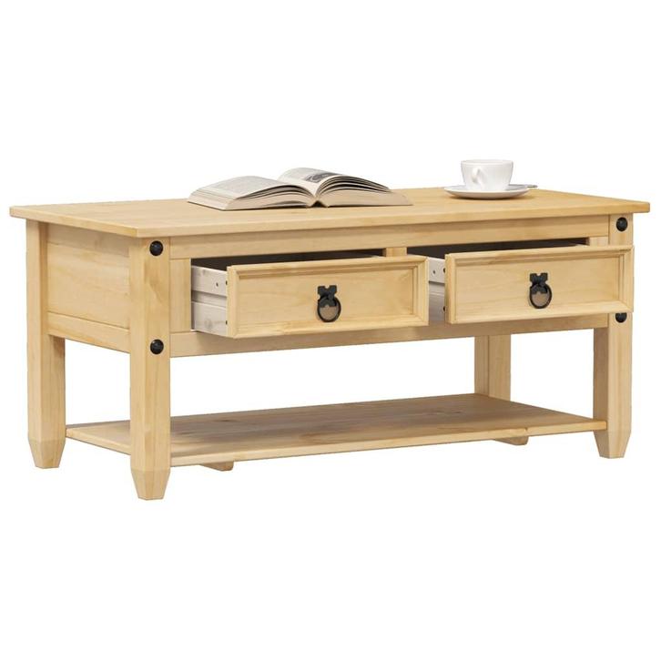 vidaXL Salontafel met lades Corona 100x48x45 cm massief, Huis en Inrichting, Tafels | Salontafels, 100 tot 150 cm, Nieuw, Grenenhout