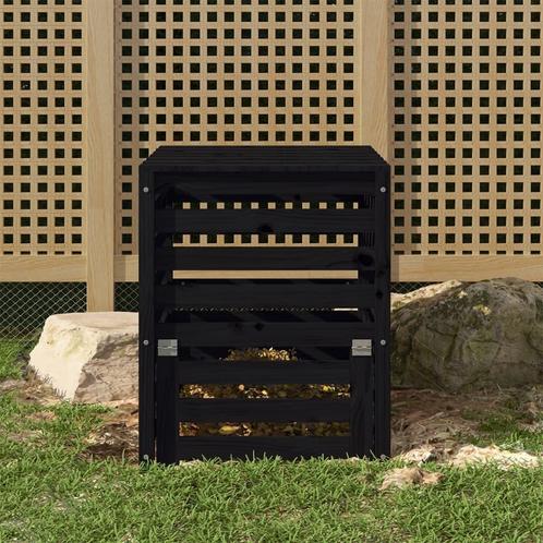vidaXL Compostbak 63,5x63,5x77,5 cm massief grenenhout zwart, Tuin en Terras, Overige Tuin en Terras, Nieuw, Verzenden