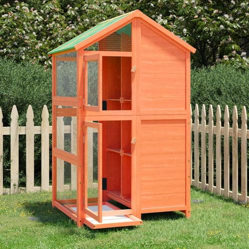 Volière Vogelkooi 97x81x152 cm massief grenenhout bruin, Dieren en Toebehoren, Vogels | Hokken en Kooien, Nieuw, Verzenden