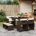vidaXL 9-delige Tuinset met kussens poly rattan bruin, Nieuw, 8 zitplaatsen, Tuinset, Verzenden