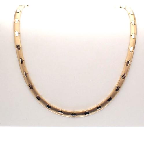 Bicolor gouden schakelcollier; Gematteerd | 45 cm (witgoud), Sieraden, Tassen en Uiterlijk, Kettingen, Overige kleuren, Gebruikt