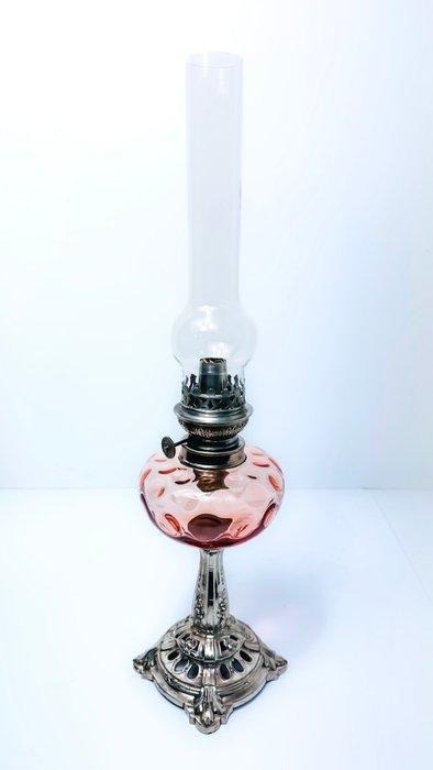 France modèle déposé - Petroleumlamp - Verzilverd, Kristal, Antiek en Kunst, Curiosa en Brocante