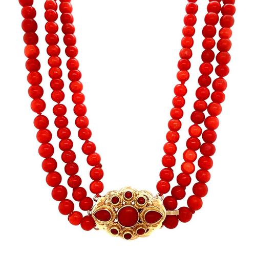 Bloedkoraal collier met gouden sluiting 14 krt, Sieraden, Tassen en Uiterlijk, Kettingen, Nieuw, Ophalen of Verzenden
