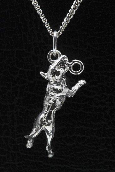 Zilveren Engelse bull terrier hangend aan stok ketting ha..., Sieraden, Tassen en Uiterlijk, Kettinghangers, Verzenden