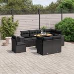 vidaXL 9-delige Loungeset met kussens poly rattan zwart, Verzenden, Nieuw, Rotan, Loungeset