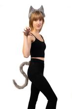Haarband Furry Oren Staart Set Grijs Kat Poes Vos Diadeem Do, Ophalen of Verzenden, Nieuw, Carnaval, Accessoires