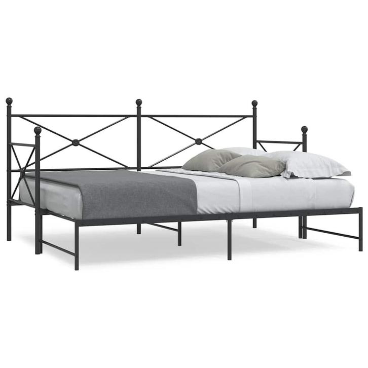 vidaXL Slaapbank met onderschuifbed zonder matras 90x200cm, Huis en Inrichting, Slaapkamer | Bedden, 90 cm, 200 cm, Zwart, Eenpersoons
