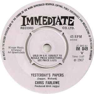 vinyl single 7 inch - Chris Farlowe - Yesterdays Papers, Cd's en Dvd's, Vinyl Singles, Zo goed als nieuw, Verzenden
