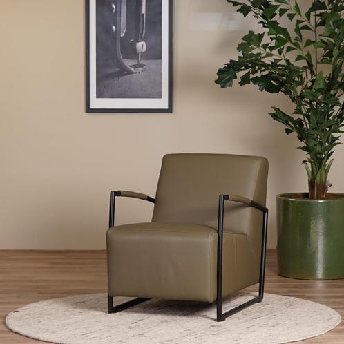 Direct meenemen | Olijfgroene leren  | olijfgroen leer | NIE, Huis en Inrichting, Fauteuils, 75 tot 100 cm, Nieuw, 50 tot 75 cm