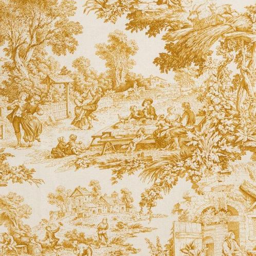 Exclusieve Toile de Jouy Oker - Meubelstof - 250 cm - 280 cm, Antiek en Kunst, Curiosa en Brocante