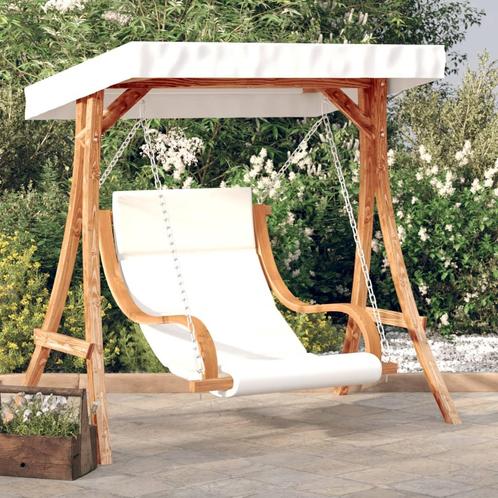 vidaXL Schommelstoel met kussen en luifel massief vurenhout, Tuin en Terras, Tuinbanken, Nieuw, Hout, Verzenden