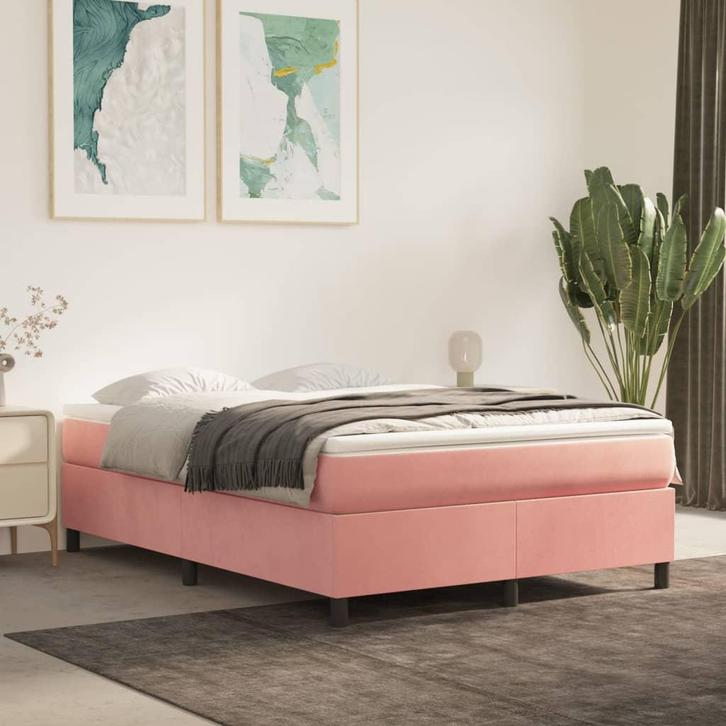 vidaXL Boxspring bed fluweel roze 140x200 cm, Huis en Inrichting, Slaapkamer | Bedden, 140 cm, 200 cm, Tweepersoons, Nieuw, Stof