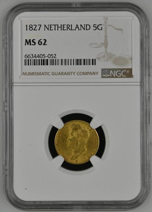 Gouden Willem I 5 gulden 1827 Utrecht MS62 NGC, Postzegels en Munten, Munten | Nederland, Losse munt, 5 gulden, Koning Willem I
