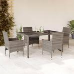 vidaXL 5-delige Tuinset met kussens poly rattan en glas, Tuin en Terras, Tuinsets en Loungesets, 4 zitplaatsen, Nieuw, Tuinset