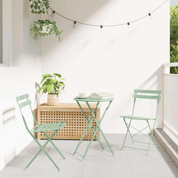 vidaXL Vouw Bistro Set 3 pcs Licht munt Staal, Tuin en Terras, Tuinsets en Loungesets, Nieuw, Rvs, Verzenden