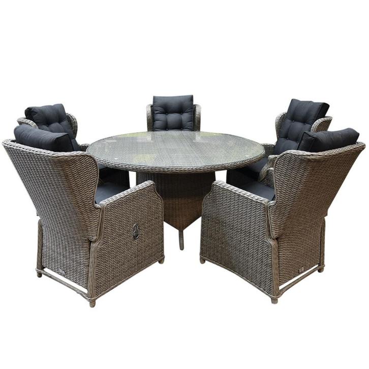 Ibiza Riccione dining tuinset 150 cm rond 6-delig grijs, Tuin en Terras, Tuinsets en Loungesets, Nieuw, Wicker, Ophalen of Verzenden