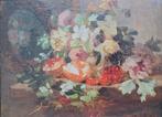 Franse school (XIX) - Bloem/Fruit stilleven voor spiegel, Antiek en Kunst, Kunst | Schilderijen | Klassiek