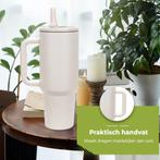 HI NATURE™ Luxe RVS Thermosbeker met Handvat en Rietje 1.2, Ophalen of Verzenden, Gebruikt