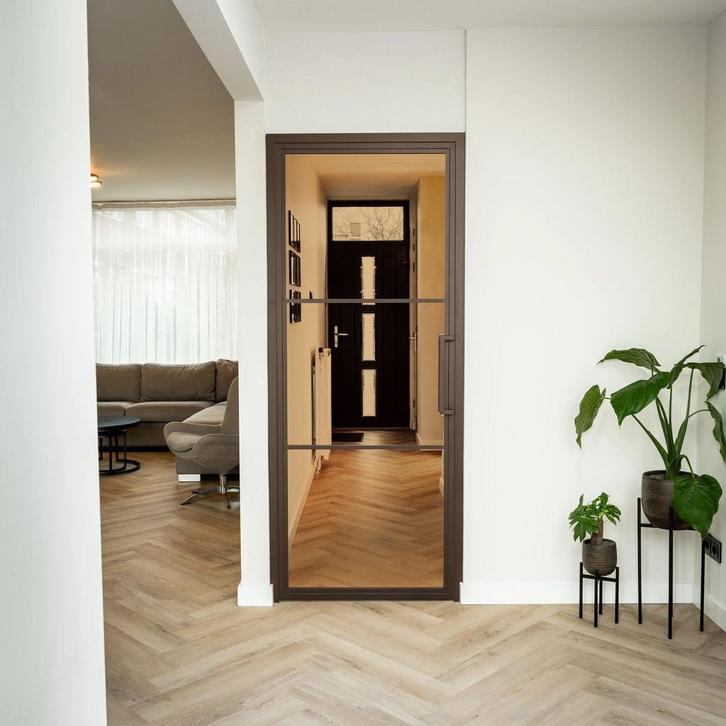 Stalen Binnendeur - Brons - 3 Vlaks - Brons rook glas, Doe-het-zelf en Verbouw, Deuren en Horren, Nieuw, Metaal, Binnendeur, 200 tot 215 cm