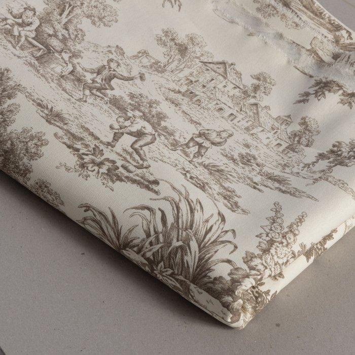 Verfijnde Toile de Jouy taupe tint - Meubelstof - 250 cm -, Antiek en Kunst, Antiek | Kleden en Textiel