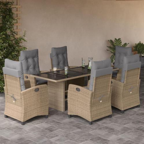 vidaXL 7-delige Tuinset met kussens poly rattan gemengd, Tuin en Terras, Tuinsets en Loungesets, Tuinset, Nieuw, 6 zitplaatsen