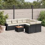 vidaXL 9-delige Loungeset met kussens poly rattan zwart, Tuin en Terras, Verzenden, Nieuw, Rotan, Loungeset