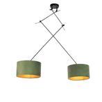 Hanglamp zwart met velours kappen groen met goud 35 cm, Nieuw, Overige stijlen