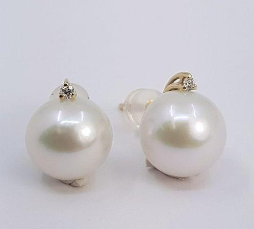 Oorbellen - 14 karaat Geel goud - 0.04ct. tw. - 10mm Edison, Sieraden, Tassen en Uiterlijk, Oorbellen