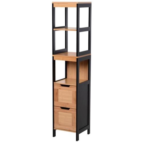 Hoge Badkamerkast met Planken en Laden Bamboe – 30x30x144cm, Huis en Inrichting, Badkamer | Badkamermeubels, 25 tot 50 cm, Nieuw