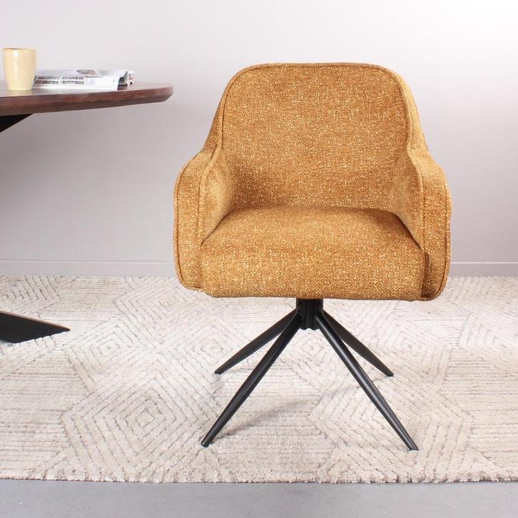 Eetkamerstoel met armleuning | Stof | Geel | DS4U Loisa, Huis en Inrichting, Stoelen, Nieuw, Ophalen of Verzenden