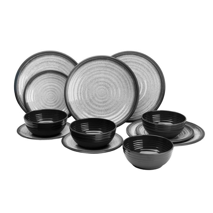 ViaMondo Melamine Servies Graniet 12-delig, Caravans en Kamperen, Kampeeraccessoires, Ophalen of Verzenden