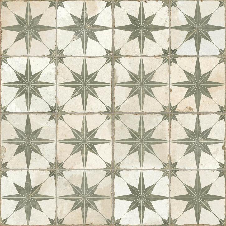 Vintage vloertegel wandtegel fs star s sage groen 45x45cm, Doe-het-zelf en Verbouw, Tegels, Vloertegels, Nieuw, 10 m² of meer