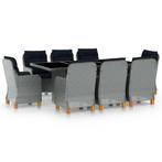 vidaXL 9-delige Tuinset met kussens poly rattan lichtgrijs, Nieuw, 8 zitplaatsen, Tuinset, Verzenden