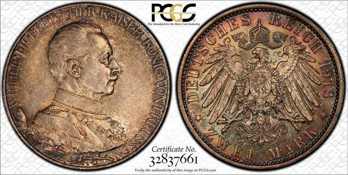 Duitsland, keizerrijk Wilhelm II. 2 Mark 1913 - PCGS MS64, Postzegels en Munten, Munten | Europa | Niet-Euromunten