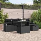 vidaXL Tuin Sofa Set met kussen met opslag 6 pcs Zwart Poly, Verzenden, Nieuw, Rotan