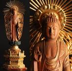 Large wooden sculptured Amida Nyorai statue standing on
