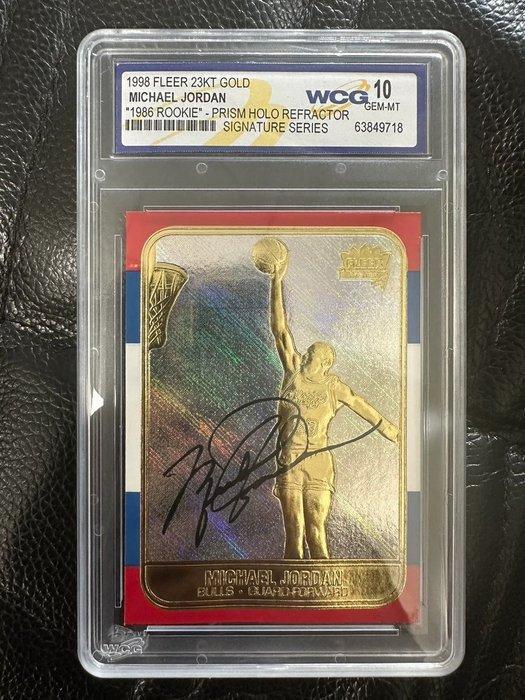 1998 Fleer Michael Jordan Gesigneerde kaart - 1 Card - Near, Verzamelen, Stickers