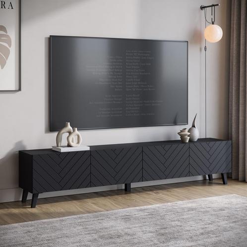 Meubella | TV-Meubel zwart 190cm | Visgraat kleppen TV kast, Huis en Inrichting, Kasten | Televisiemeubels, 150 tot 200 cm, 25 tot 50 cm