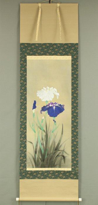 White and Purple Iris with Original Box (Tomobako) - Uyama, Antiek en Kunst, Antiek | Overige Antiek