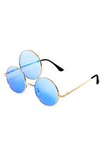 Derde Oog Zonnebril Goud Montuur Blauwe Spiegel Glazen Chakr, Ophalen of Verzenden, Nieuw, Feestartikel, Carnaval