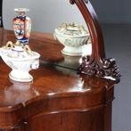 lage mahonie kast  dressoir met spiegel serpentine  shaped, Antiek en Kunst, Ophalen of Verzenden