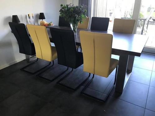 Set van 8 leren eetkamerstoelen - met sledepoot - diverse kl, Huis en Inrichting, Stoelen, Overige kleuren, Nieuw, Leer, Ophalen of Verzenden