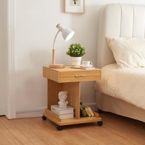 [en.casa] Bijzettafel op wielen Jokkmokk 56,5x43x43 cm bambo, Huis en Inrichting, Tafels | Bijzettafels, Nieuw, Verzenden